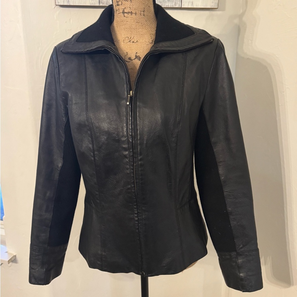 Black fitted leather jacket